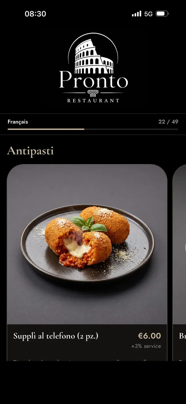 A ProntoMenu guest menu translating itself.
